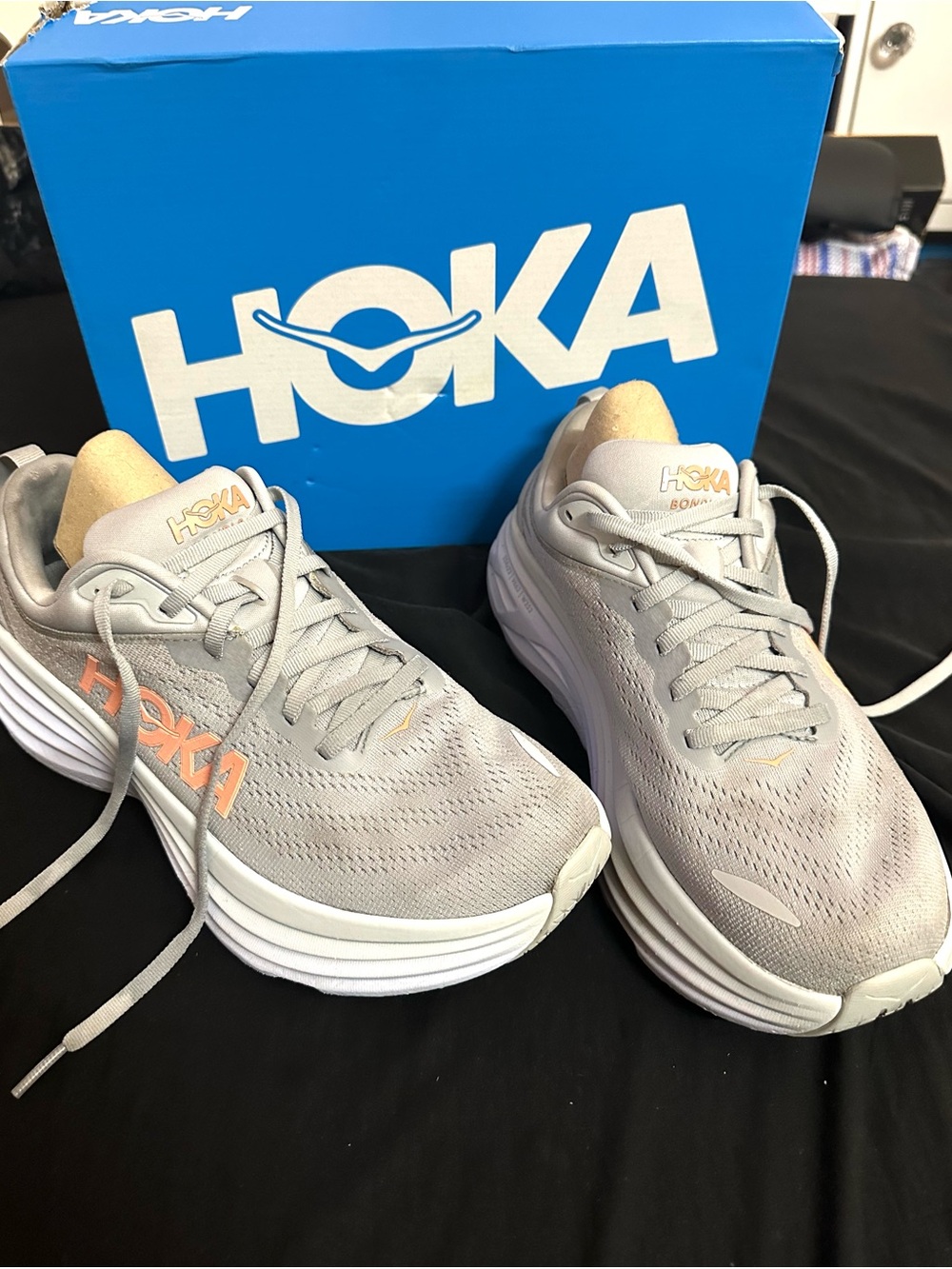 Hoka Women's Running Shoes - Light Gray with Peach Logo